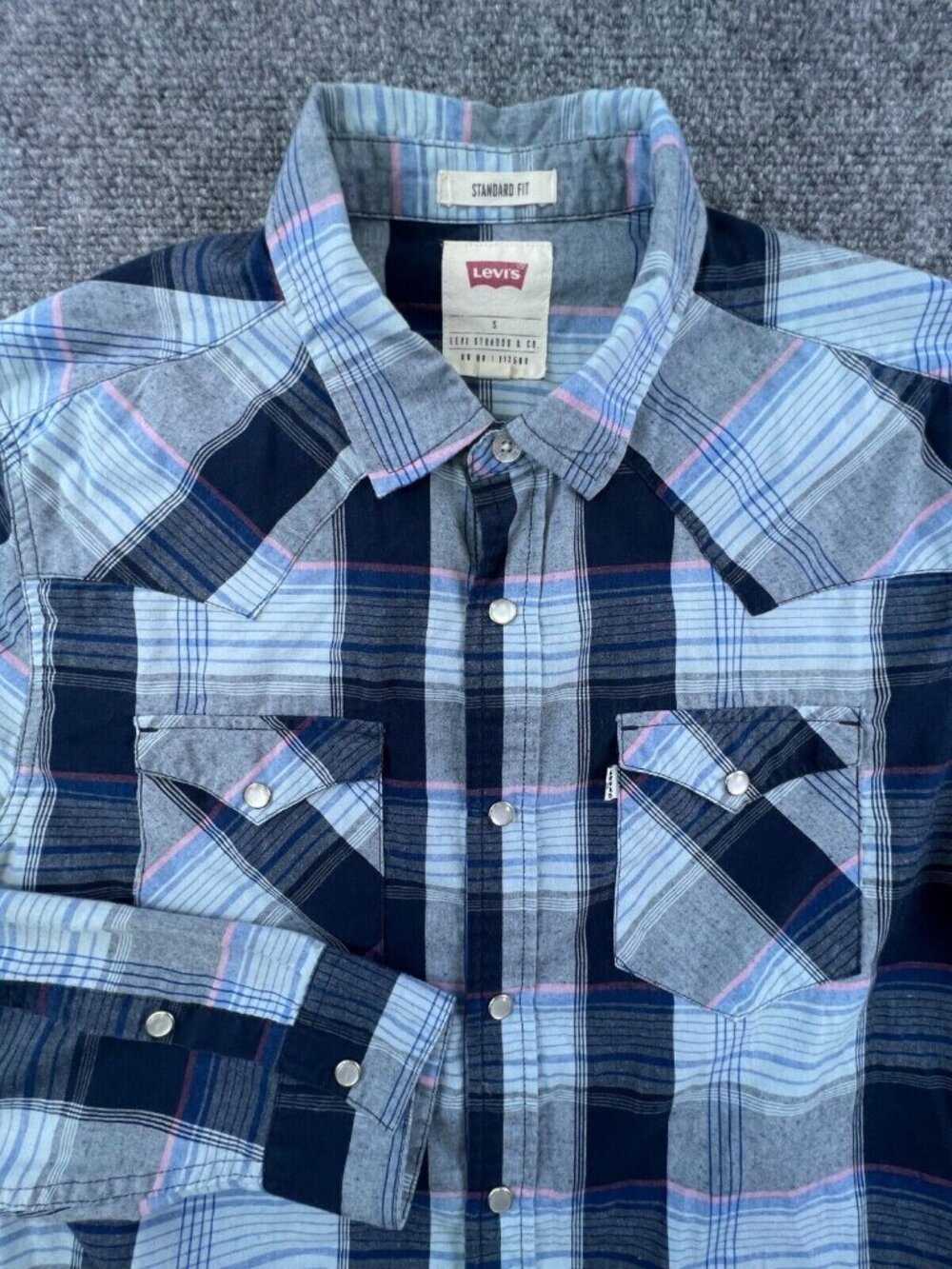 Levi's Blue Plaid Standard Fit Button Up Long Sleeve WESTERN Shirt Small